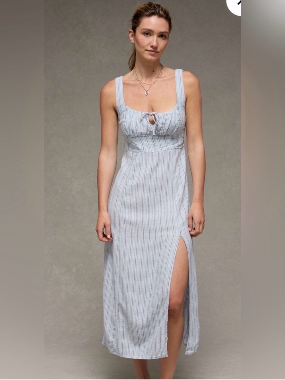 American Eagle Outfitters Light Blue Striped Midi Dress